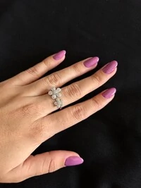 Anel duas flores micro cravação Zircônia Prata 925 Ródio