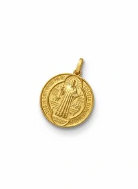 Pingente Medalha São Bento 2 lados 2,5 cm Prata 925 Ouro 18k