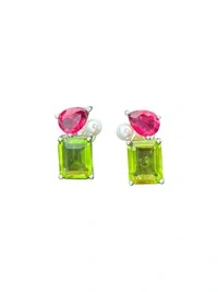 Brinco Cristal Colors Pérola Rubi Prata 925 Ródio