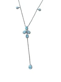 Colar gravata pedras penduradas topázio azul Prata 925 Ródio