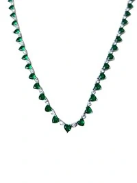 Colar Riviera Coração esmeralda e zircônia 42 cm 3mm Prata 925 Ródio