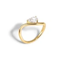 Anel Onda Gota zircônia Prata 925 Ouro 18 k
