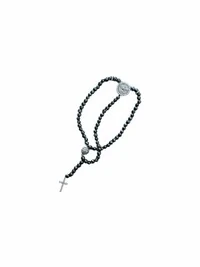 Pulseira Terço Espírito Santo Hematita fecho imã Prata 925 Ródio