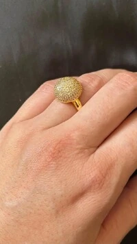 Anel meia bola zircônia Prata 925 Ouro 18 k