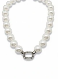 Colar Pérola shell fosca argola zircônia 45 cm Prata 925 Ródio