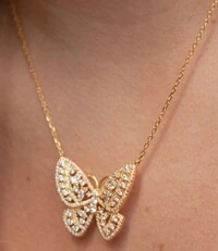 Colar Borboleta zircônia navete Prata 925 Ouro 18 k