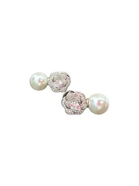 Brinco Pérola Flor Zircônia Prata 925 Ródio