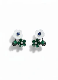 Brinco Flor resina madre pérola Prata 925 Ródio Negro