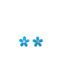 Brinco flor turquesa G Prata 925 Ródio