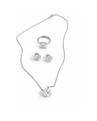 Conjunto Brinco Anel Colar illusion 10 mm Prata 925 Ródio