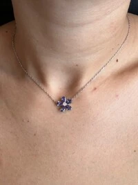 Colar 1 flor zircônia Tanzanita Prata 925 Ródio