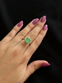 Anel Quadrado Esmeralda Fusion Zircônia Prata 925 Ródio