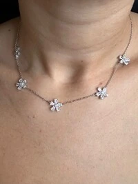 Colar 5 flores zircônia branca Prata 925 Ródio