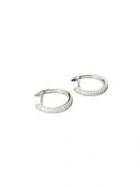 Brinco argola oval cravejado M Prata 925 Ródio