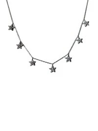 Colar 7 flores penduradas zircônia Prata 925 Ródio