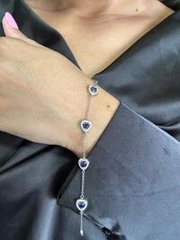 Pulseira Coração vazado safira azul com alongador Prata 925 Ródio