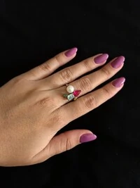 Anel Quadrado Esmeralda Rubi Pérola Fusion Colors Prata 925 Ródio
