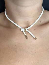 Colar Fio creme Ponteira Prata 925 Ouro 18k