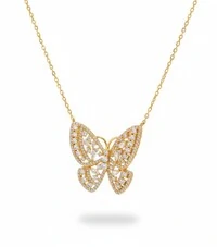 Colar Borboleta zircônia navete Prata 925 Ouro 18 k