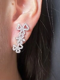 Brinco Ear cuff Flor Zircônia Prata 925