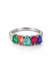 Anel meia aliança Gota colors Verde e Roxo Prata 925 Ródio