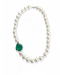 Colar Pérola Gota fusion esmeralda zircônia prata 925 Ródio