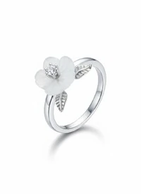 Anel Flor solitário Madre pérola Prata 925 Ródio