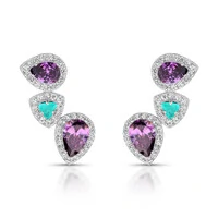 Brinco Ear Cuff três gotas ametista turmalina zircônia Prata 925 Ródio