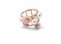 Anel 2 fileiras pérola e madre pérola Prata 925 Ouro Rose