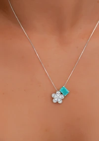 Colar EscapulárioTurmalina light fusion flor zircônia Prata 925 Ródio