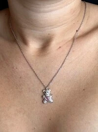 Colar Urso Topázio Rosa Prata 925 Ródio