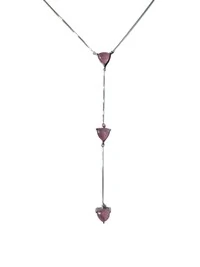 Colar Gravata 3 pedras quartzo rosa Prata 925 Ródio