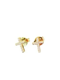 Brinco cruz zircônia PP Prata 925 Ouro 18 k