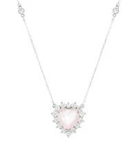 Colar Coração fusion quartzo rosa zircônia 20 mm Prata 925 Ródio