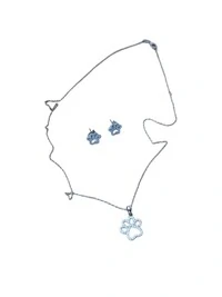 Conjunto Pet Colar e Brinco Patinha vazada zircônia Prata 925 Ródio