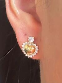 Brinco Coração liso e zircônia PP Prata 925 Ouro 18 k
