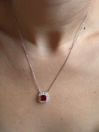 Colar Quadrado Rubi Zircônia Prata 925 Ródio