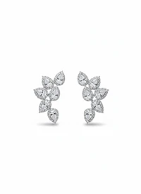 Brinco Ear Cuff folha gota zircônia Prata 925 Ródio
