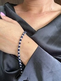 Pulseira Riviera Coração safira azul e zircônia 19 cm Prata 925 Ródio