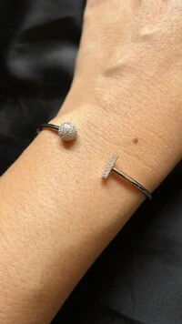 Pulseira Bracelete 1 meia bola 1 palito zircônia Prata 925 Ródio