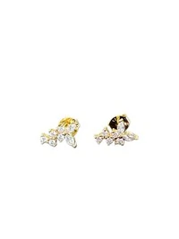 Brinco Folha zircônia P Prata 925 Ouro 18 k