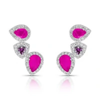 Brinco Ear Cuff três gotas topázio rosa ametista zircônia Prata 925 Ródio