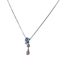 Colar 4 Pedras Lilás Branca Rosa Prata 925 Ródio