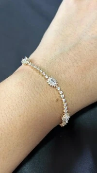 Pulseira Riviera Gota Princesa zircônia 17 cm Prata 925 Ouro 18 k