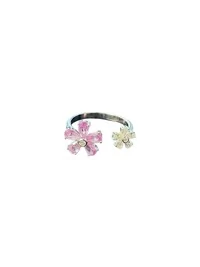 Anel 2 flores aberto zircônia rosa e branca Prata 925 Ródio