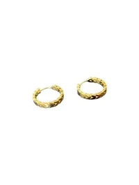 Brinco argola folha liso M Prata 925 Ouro 18 k