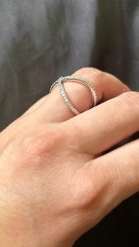 Anel X Aros Cravejados zircônia Prata 925 Ródio