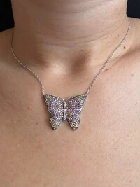 Colar Borboleta colorida zircônia Prata 925 Ródio
