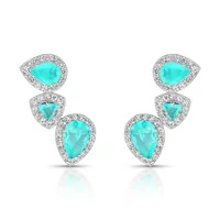 Brinco Ear Cuff três gotas turmalina zircônia Prata 925 Ródio