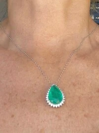Colar Gota esmeralda e zircônia G Prata 925 Ródio